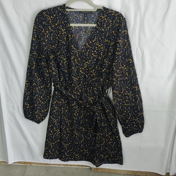 Dynamite Wrap-Style Black And Yellow Dress A16 - Picture 2 of 7